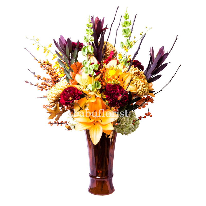 Flower Arrangement In Brown Vase